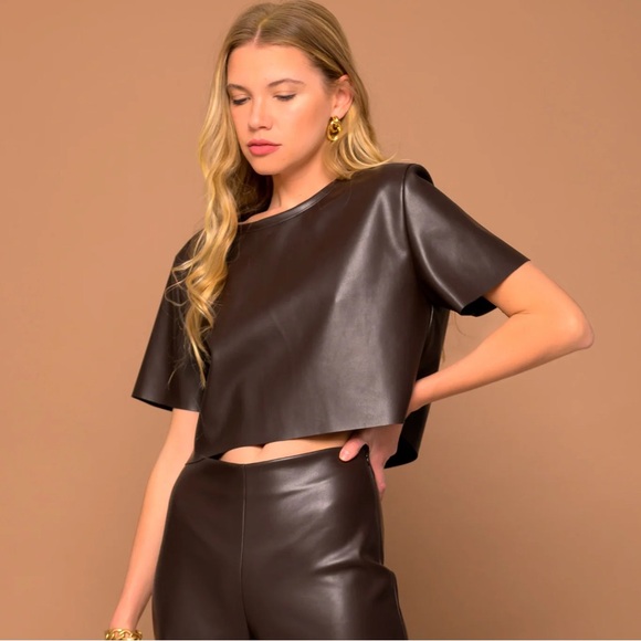 Lavender Brown Mia Vegan Leather Crop Top, Espresso - Picture 1 of 12